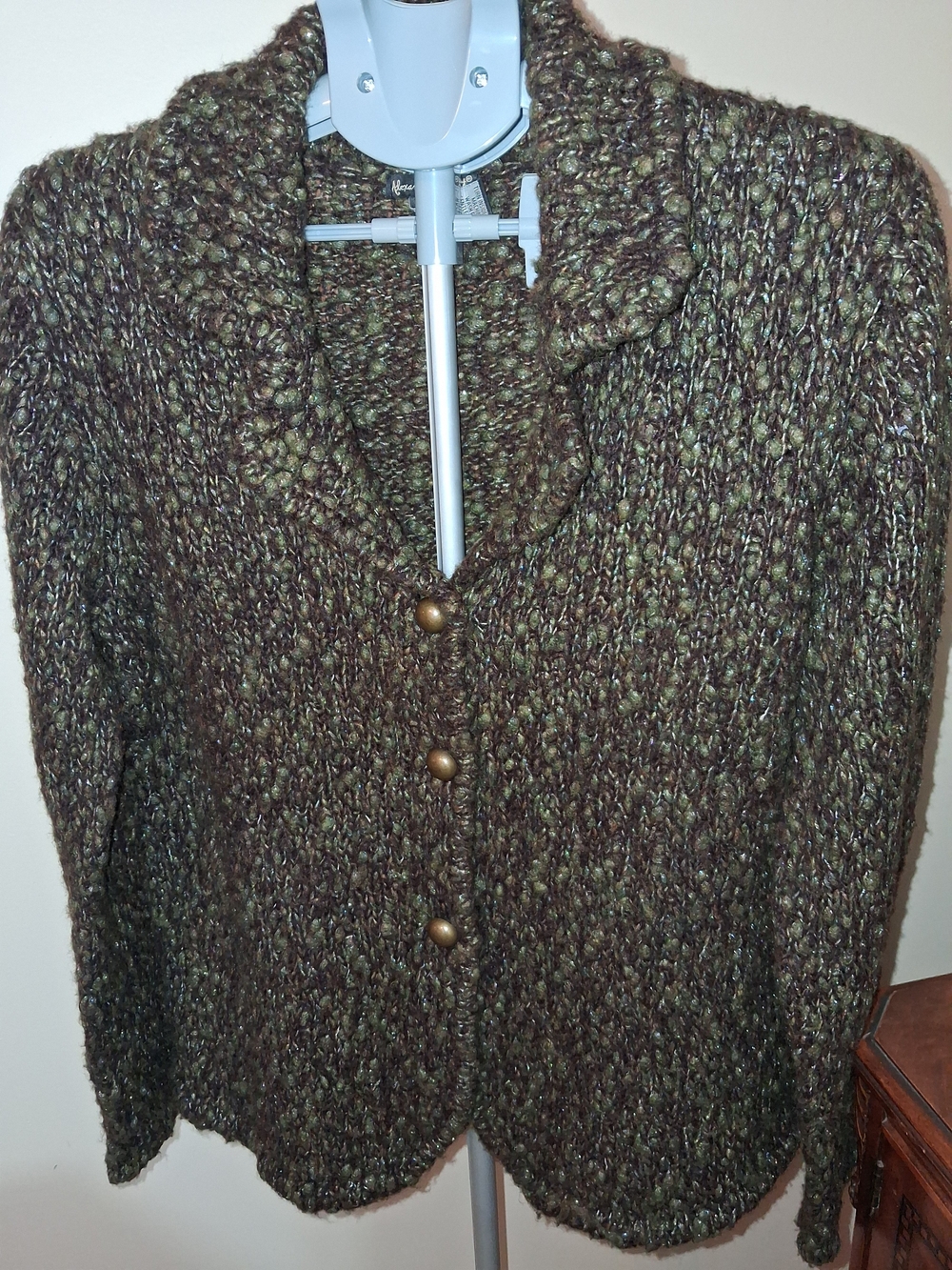 Vintage Alexandra Bartlett Olive & Brown Chunky Button Front Cardigan